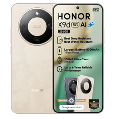 Honor X9d 5G smartphone with back and front views on a white background