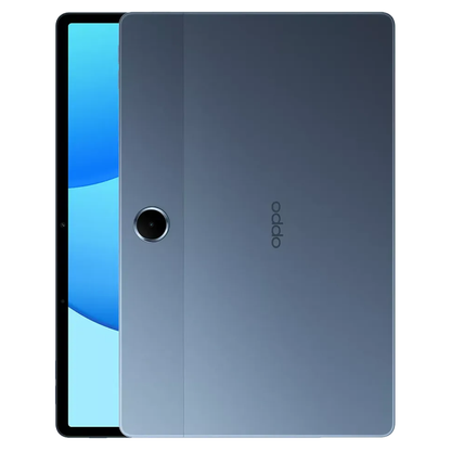 Oppo tablet with screen and back view on a white background