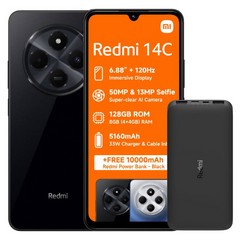 Xiaomi Redmi 14C 4GB RAM 128GB ROM - Dual SIM - Midnight Black + Redmi 10000mAh Power Bank