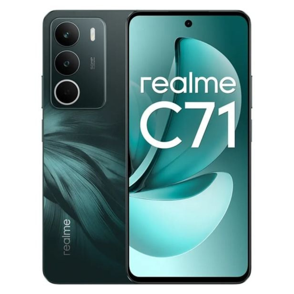 Realme C71 smartphone showing front and back on a white background
